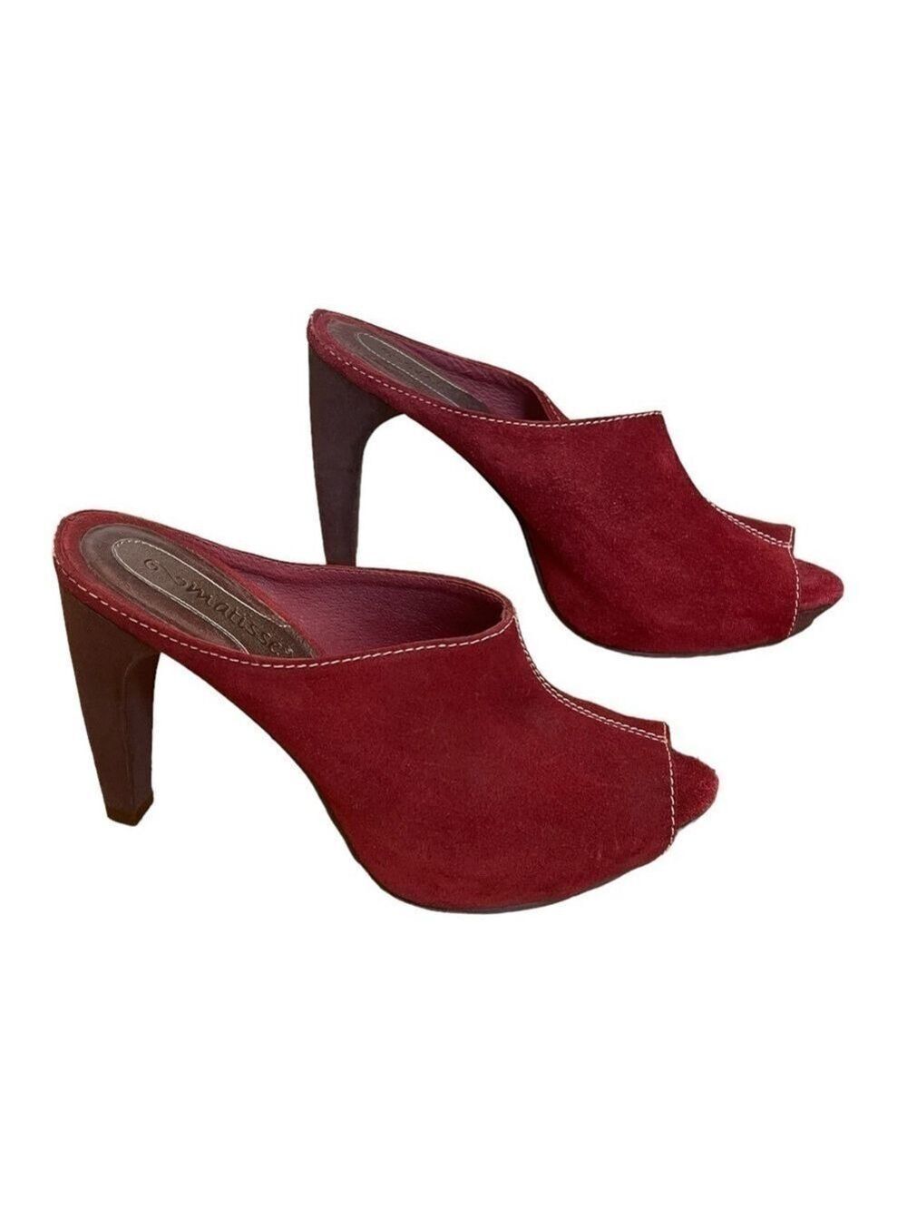 Matisse Empire Wine Burgundy Suede Peep Toe Cone Heel Slip On Mule 7.5M
